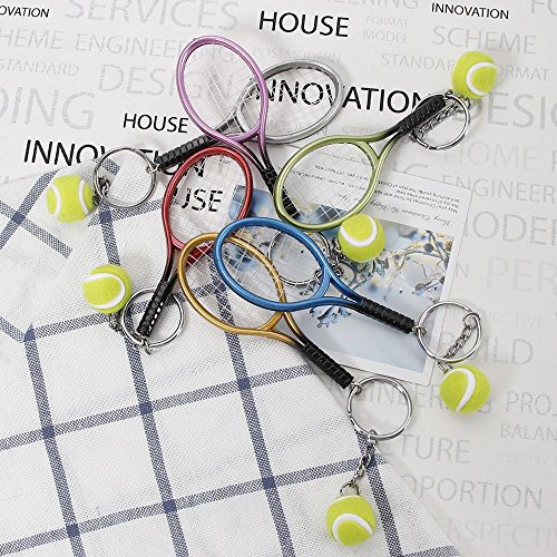 RAYNAG Set of 6 Creative Tennis Racket Keychain Key Rings Metal Tennis Ball Split Ring - Thumbnail 7
