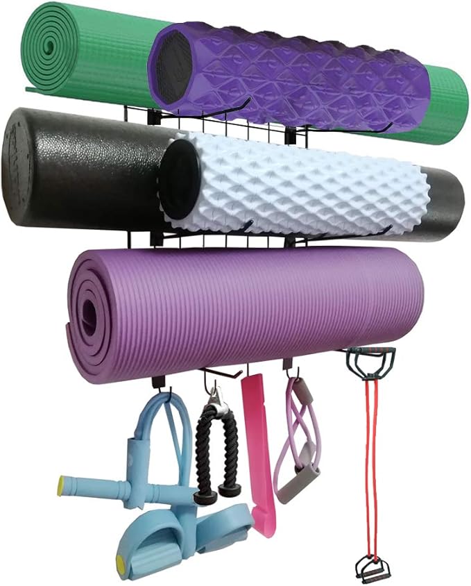 Yoga Mat Rack Wall Mount Foam Rollers Holder Free