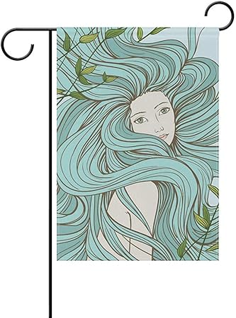 Archiba Sirena con Pelo Ondulado Bandera de la Bandera del jardín 12 x