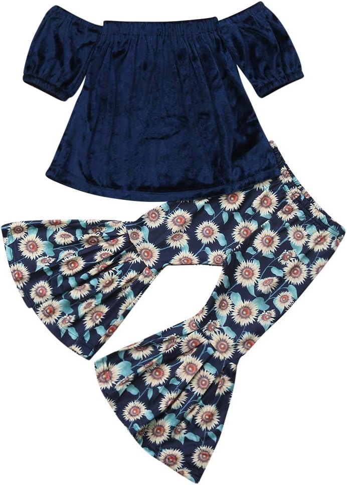 Toddler Kids Baby Girls Long Pants Sunflower Cotton Flare Leggings Bell Bottom Floral Trousers Outfit 1-5T