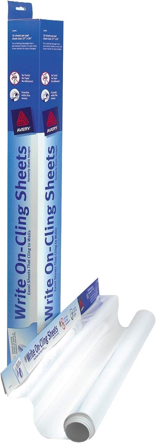 National Brand Write On - Cling On Static Easel Pad, Plain Poly Sheets, 27 x 34 Inches, 35 Sheets (24391), White : Office Products