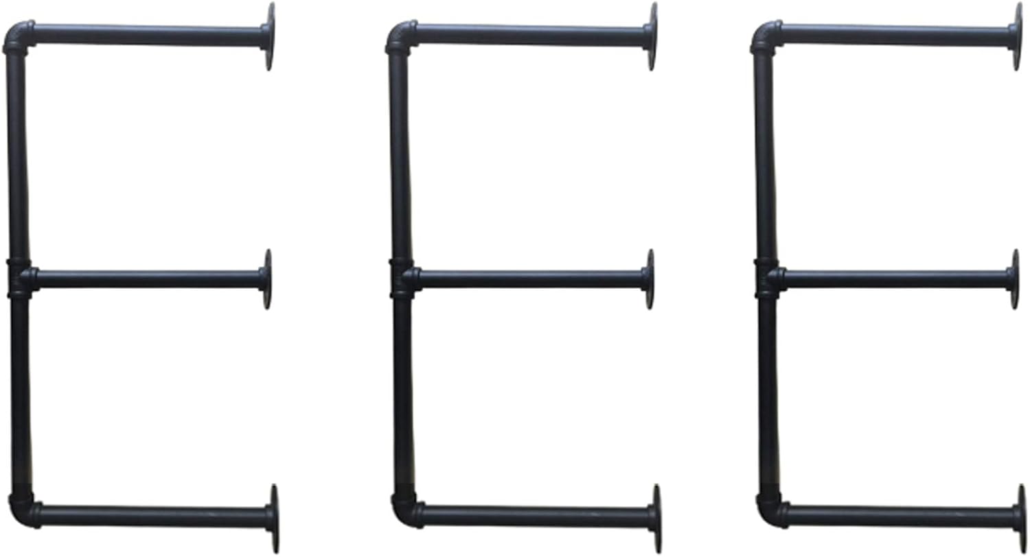 Yuanshikj 2Pc (28" Tall 12" deep,3/4") Industrial Wall Mount Iron Pipe Shelf Shelves Shelving Bracket Vintage Retro Black DIY Open Bookshelf Storage Office Room Kitchen (2 Pcs 3Tier Hardware Only): Kitchen & Dining