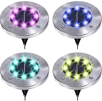Solar Ground Lights Outdoor Solar Disk Lights Color Changing Upgrade 8 Led Solar Garden Lights Waterproof Solar Landscape Lighting For Lawn Patio Yard Walkway Driveway 4 Pack Amazon Com