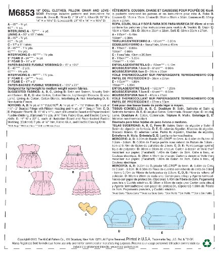 McCall Pattern Company M6853 Dresses and Shoes for 18-Inch Doll and Furniture Sewing Template, One Size