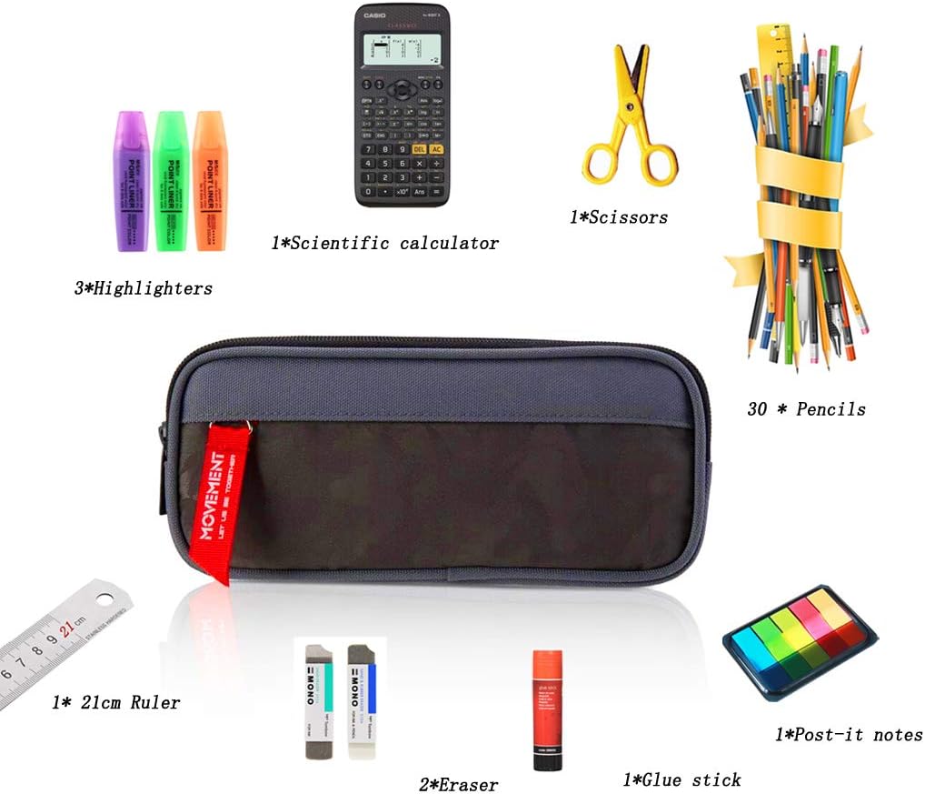 TOYESS Large Pencil Case for Boys and Girls Lightweight Triple Pockets Pencil Cases with Big Compartments for School Stationary Camouflage Gray - Image 4
