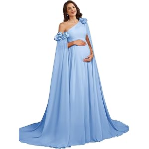 One Shoulder Maternity Photoshoot Dress Chiffon Baby Shower Pregnancy Gown