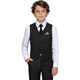 Boys Suit Kids Dress Pants Vest Suits Set with Shirt Tie Pocket Square | 5-piece Formal Suit Set, Dress Clothes, Adjustable Waistband, Slim Fit, for Wedding, Easter, Communion, Graduation, 2&ndash;20Y
