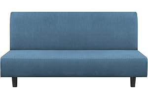 Flamingo P Stretch Armless Futon Covers Full Queen Futon Couch Covers Slipcover Futon Sofa Cover Futon Bed Cover Furniture Protector Covers with Elastic Bottom, Checked Pattern Jacquard, Dusty Blue