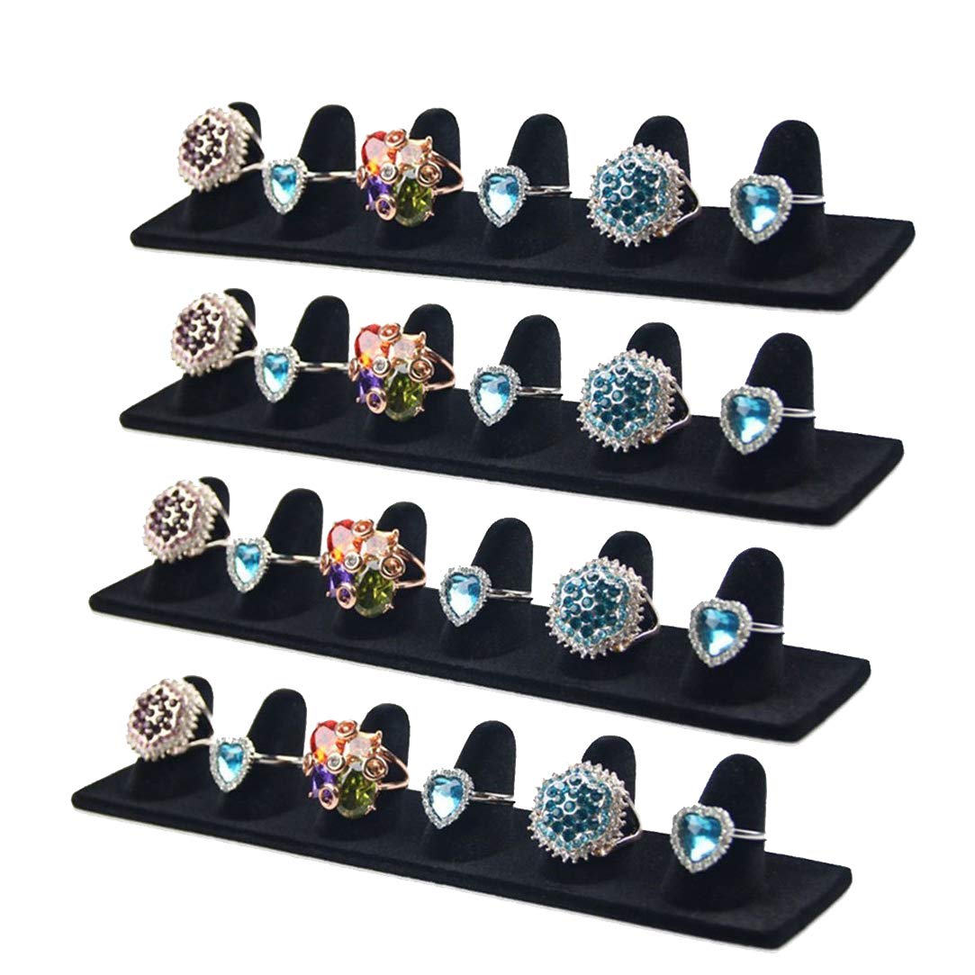 Photo 1 of JIFF Black Velvet 6 Finger Ring Showcase Display Jewelry Organizer Stand Jewelry Holder(4 pack-Black, 6 Fingers Ring Showcase)