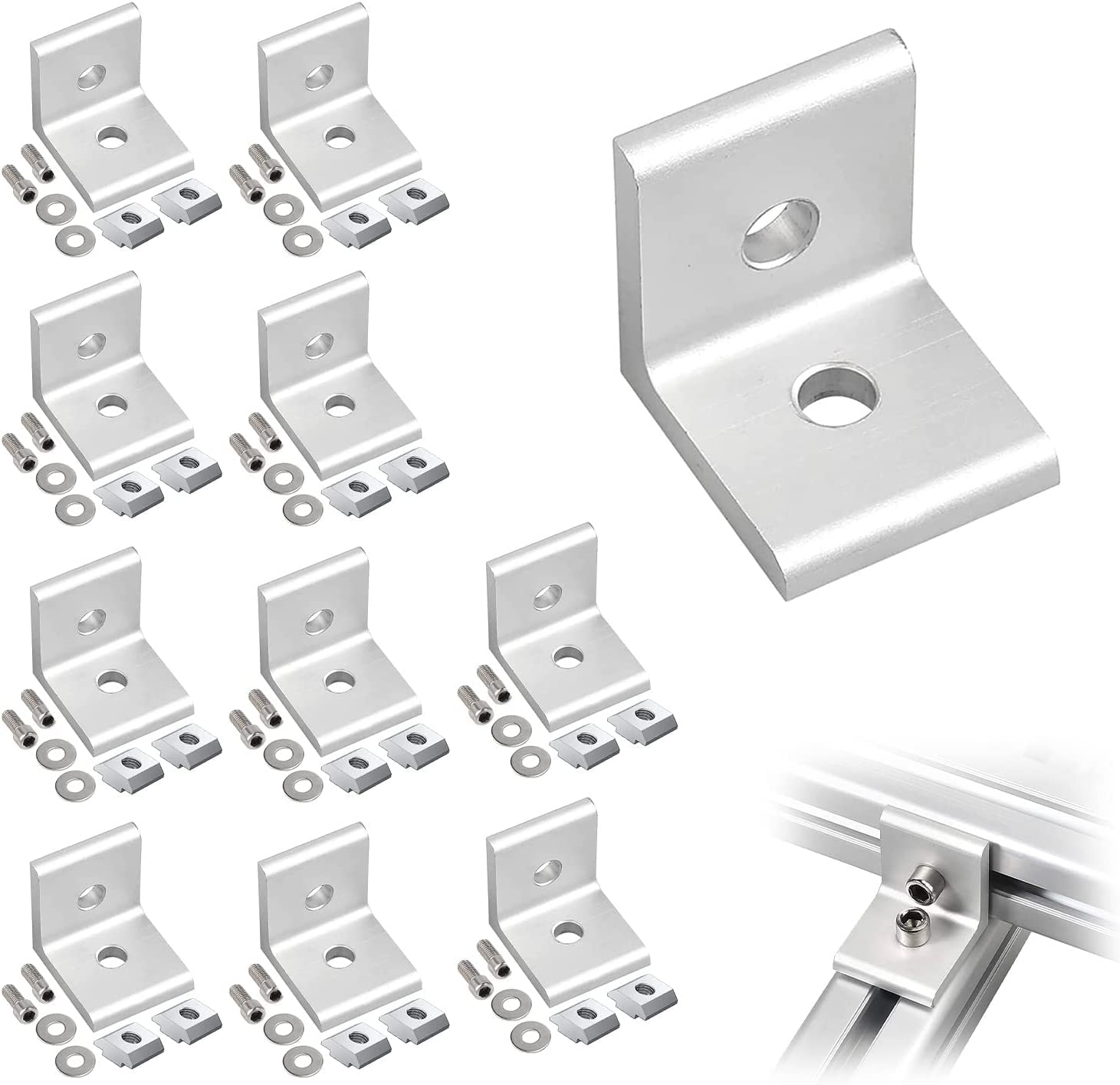10 Pieces Corner Bracket, Aluminium Profile Metal Square, 90 Degree Metal Angles, Wood Square, Stainless Steel Squares Suitable for Aluminium Profiles