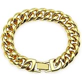 ICHIOLRE 15mm Wide Cuban Bracelet for Men - 8.5 Inch, Hip Hop Chain Gift for Him Boyfriend Husband