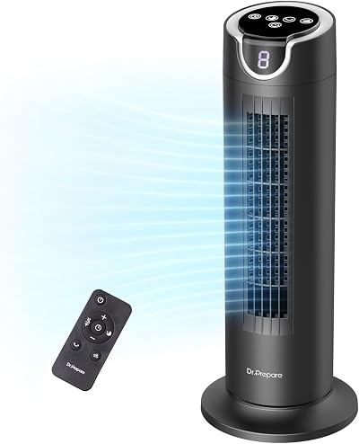 DR.PREPARE Tower Fan 16 Inch Quiet DC Motor Remote 8 Speeds 80° Oscillation