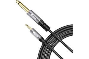 Veeloon 3.5mm 1/8" TS Mono Male to 6.35mm 1/4" Mono Male Audio Adapter Cable 6 FT，Monaural Gold Plated Plug Stereo Jack Inter