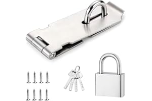 Zydiwo Door Gate Lock Safety Packlock Clasp Stainless Steel Door Lock with Key Clasp Hasp Lock Latch with Mounting Screws for