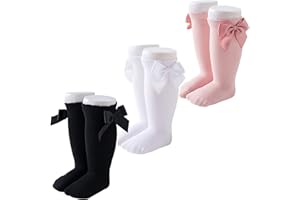Machare Baby Girls Knee High Socks Baby Girls Bow Stockings Cotton Uniform Stockings Dress Socks 5 Pack,0-5T