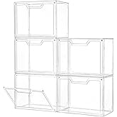 Freebat Stackable Storage Bins, Clear Acrylic Display Case, 5-Pack Acrylic Boxes with Lids, Clear Storage Containers Storage for Handbags, Collectibles & Figures