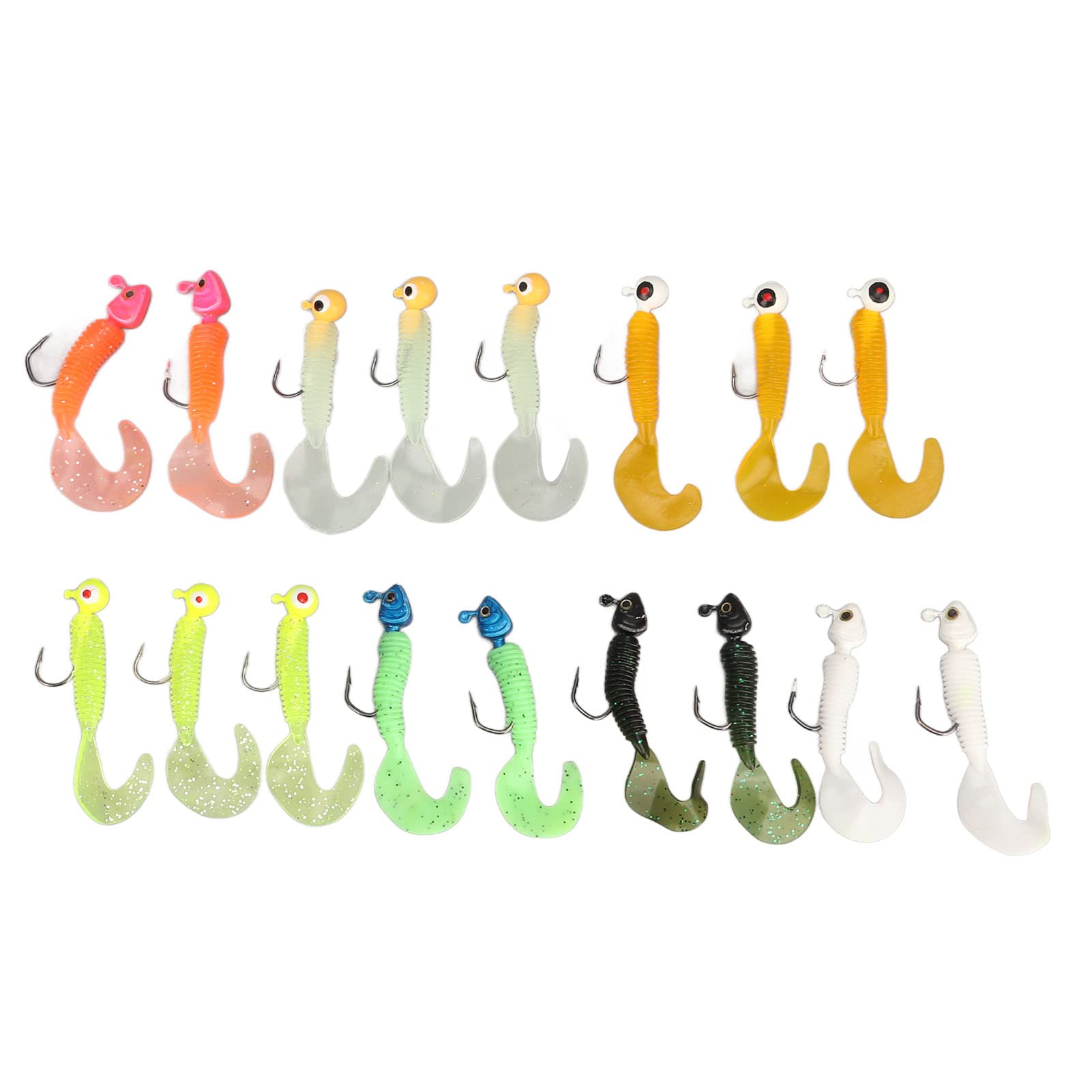 SUNGOOYUE Fishing Lures, 17Pcs PVC Fishing Bait Kit Soft Grub Bait Gear with Metal Hook for Freshwter Saltwater
