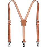 WELKINLAND Buffalo Leather Suspenders - Heavy Duty Work Suspenders for Men, Brown Leather with Hooks