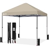 CROWN SHADES 8x8 Pop Up Canopy, Outdoor Canopy Tent, Beige | Patented CENTERLOK, One Push Instant Outdoor Canopy, Beach Tent with STO-N-GO Bag, 8 Stakes,4 Sand Bags, Camping, Parties