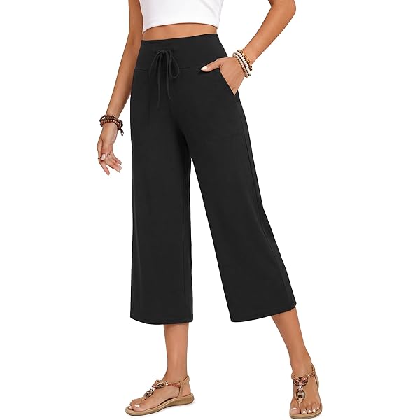 Anyhold Womens Capri Pants Loose High Waisted Wide Leg Lounge Pants  Drawstring Casual Palazzo Trousers with Pockets Small, Black at Amazon  Women's Clothing store