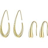 2 Pairs Gold Dangle Earring for Women Gold Hoop Earring Dangling Tear drop Women Earrings Lightweight Large Pierced Oval Pull Huggie Statement Chunky Small Jewelry Trendy Set Gift 2025