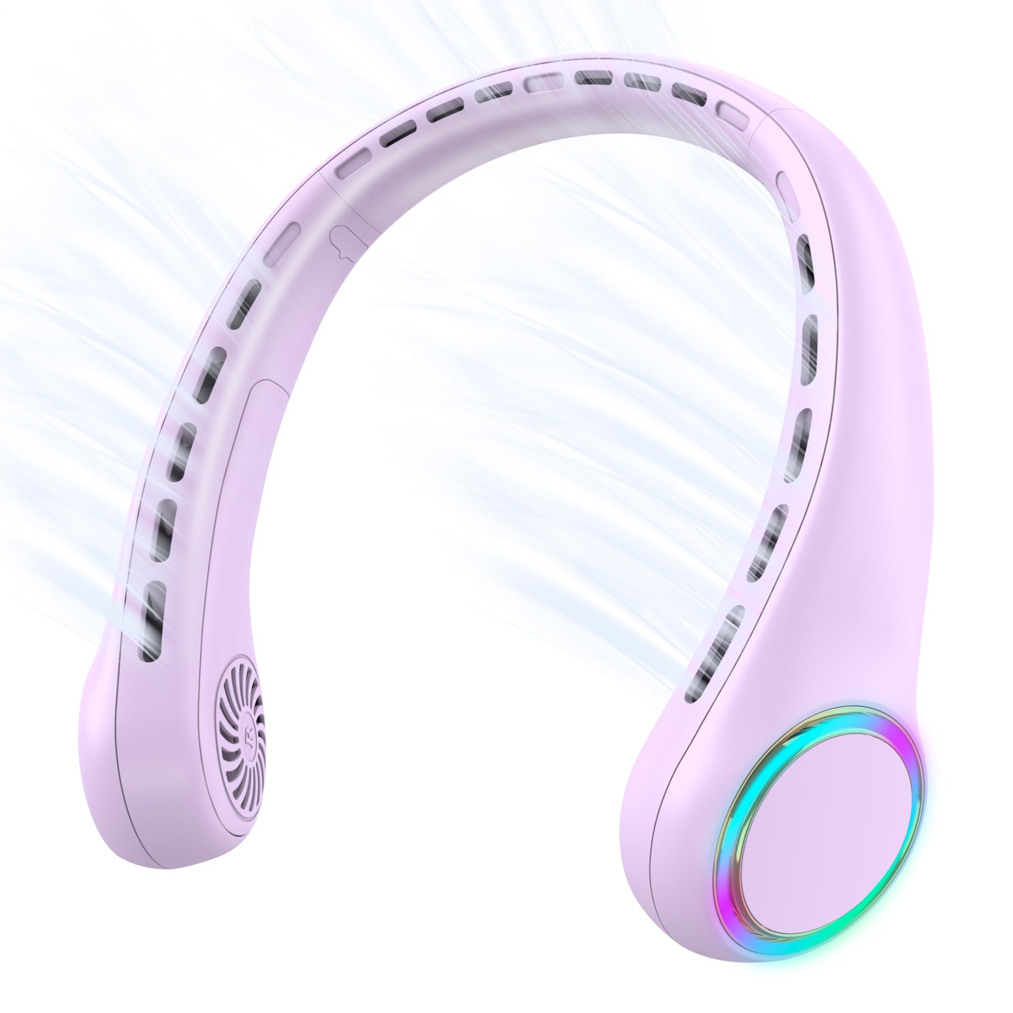 Photo 1 of GULAKI Portable Neck Fan, Personal Fan with 4000mAh Battery, Rechargeable Neck Fan with 3 Speeds and 64 Cool Lights, Birthday Gifts for Men Women Mom Dad, Hands Free Cooling fan for Summer(Purple)