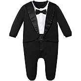 A&J DESIGN Baby Boy Tuxedo Gentleman Footie One-piece Romper with Bow Tie