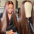 sdamey 13x6 Straight Wigs Chocolate Brown Transarent HD Lace Front Wigs Human Hair with Baby Hair 180 Density Straight Glueless Wigs Pre Plucked Hairline 4# Brown Color (22 Inch, 4 Brown)