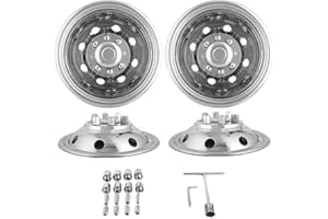 BOOGADEE 4pcs 16" Polished Stainless Steel Dually Wheel Simulators, Bolt On Wheel Covers,8 Lug Hubcaps fit on Ford F350 1974-1998/E350/E450 1992-2021/Dodge Ram 3500 1974-1999 RV Motorhome Van Truck