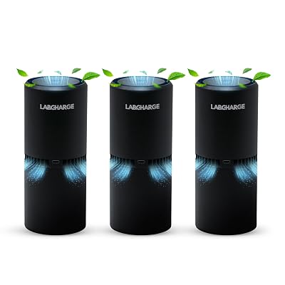 Lab Charge Small Ionic Air Purifier for Home & Bedroom – Silent HEPA Filter – Covers 250 Sq Ft - Free Cleaner for Pets, Hair, Smoke, Dust, Odors & Dander – Compact & Black Design - Pack of 3