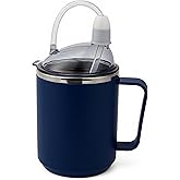 BaseSmall Adult Sippy Cup for Elderly Spill Proof with Straw - 14.5oz Stainless Steel No Spill Cup for Seniors, Parkinson's, Dementia - Adaptive Cups for Elderly with Handle, Leak Proof