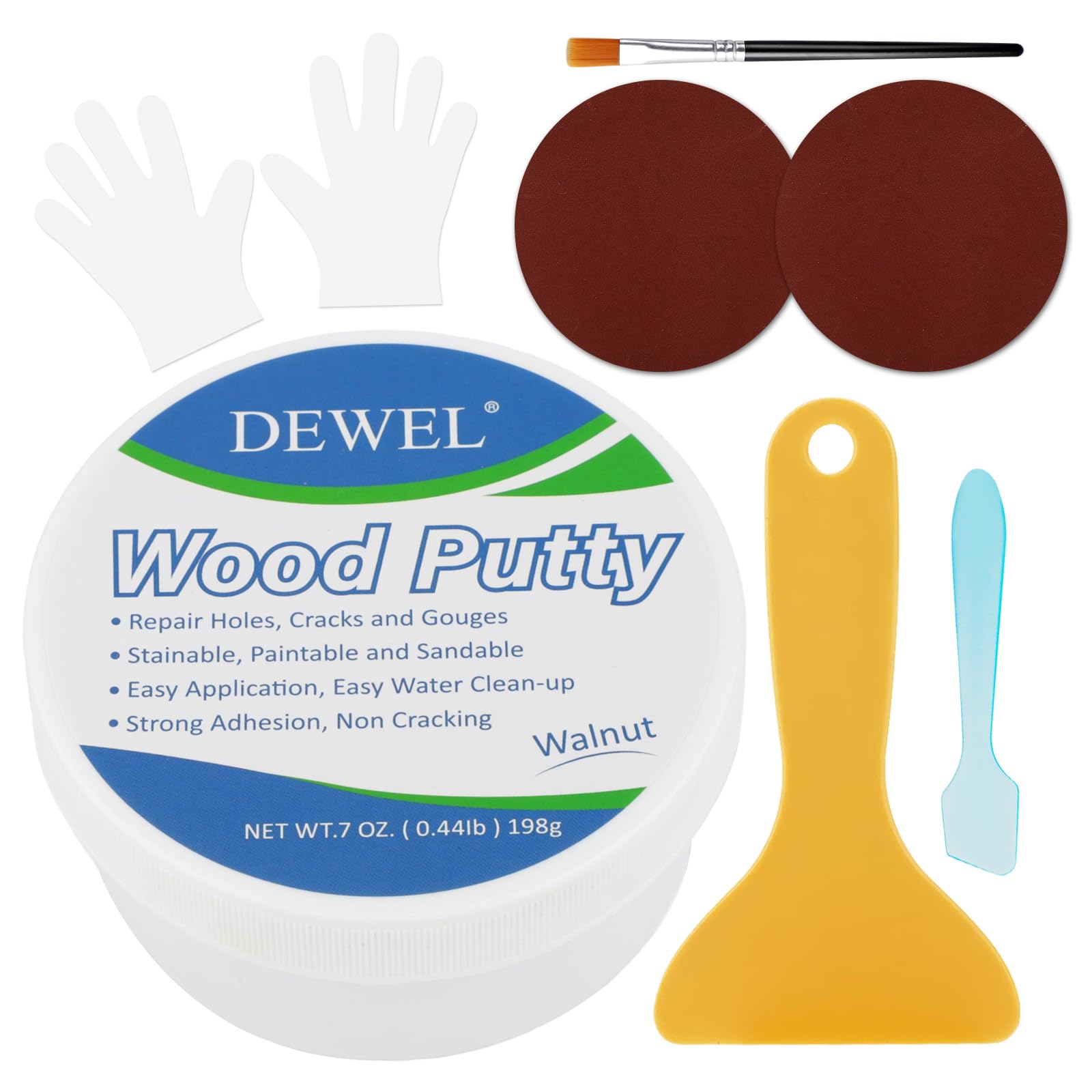 DEWEL Laminate Repair Kit, Pine Wood Filler Putty for Floors, Furniture, Natural Wooden Surfaces - 200g (Walnut)