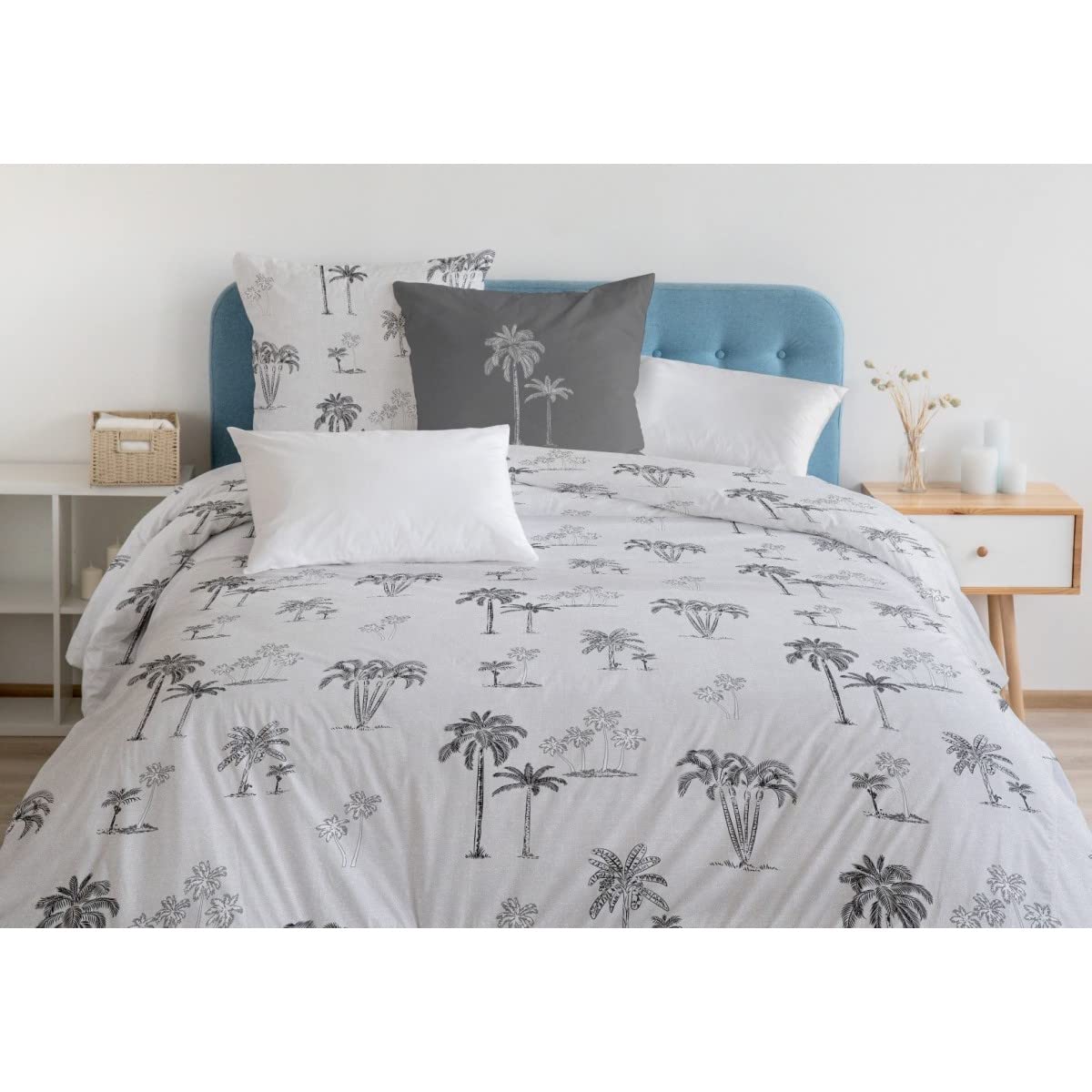 Home Linge Passion 3-Piece Bedding Set 220 x 240 cm 100% Cotton 57 Thread Count, White and Grey, 220x240cm