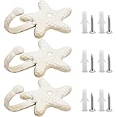 Newnessai 3Pcs Decorative Hooks, Cast Iron Star Fish Beach Themed Wall Hooks, for Bathrooms Kitchen Bedroom Hotel