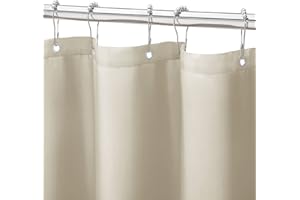 Gibelle Beige Fabric Shower Curtain or Liner, 72x72 Waterproof Shower Curtain Liner for Bathroom with Metal Grommets and 12 Plastic Hooks, Soft Cloth & Hotel Quality, Machine Washable