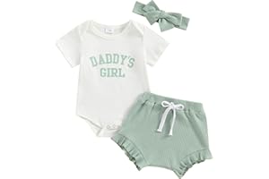 DNOMAID YZARC Daddy's Girl Baby Clothes Newborn Short Sleeve Romper Ribbed Shorts Headband Sets 3Pcs Infant Summer Outfits