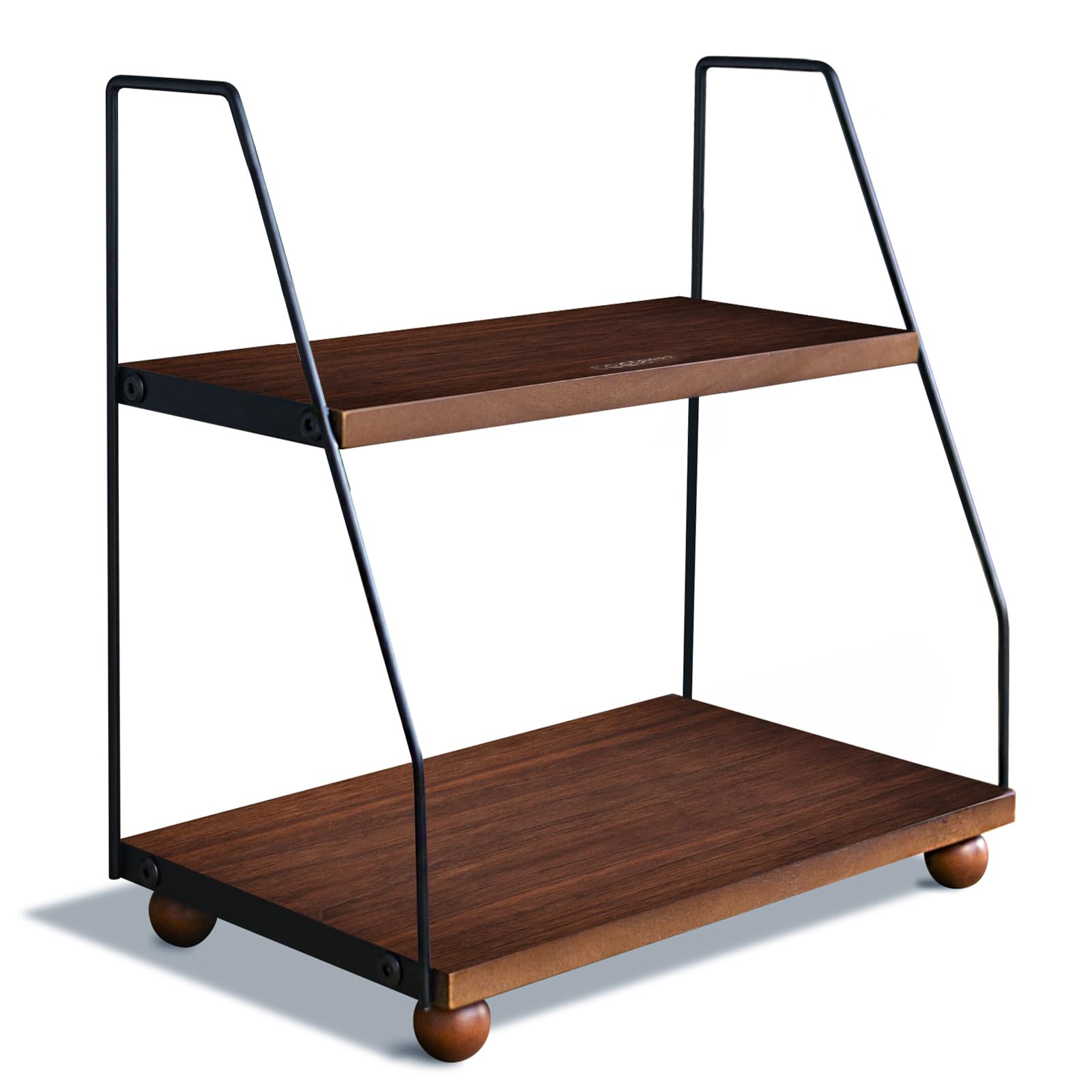 Coffee Station Organizer, Wooden Coffee Bar Accessories Organiser for Countertop, 2 Tier Cupboard Shelf Organiser, Small Coffee Caddy Tea Counter Top Storage for Kitchen, Home, Office, Red Brown