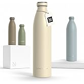 LARS NYSØM Stainless Steel Insulated Water Bottle 12oz 17oz 25oz 34oz 51oz | Insulated Thermo Flask for Hot and Cold Beverages | Leakproof Drinking Bottle (Almond Beige, 33.9oz)