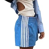 ABINGOO Women Athletic Sweat Shorts Side-Striped Y2k Summer Elastic Waist Workout Loose Wide Leg Lounge Shorts with Pockets