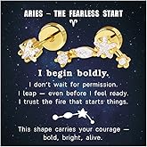 Zodiac Constellation Flat Back Stud Earrings – 14K Gold Plated Surgical Steel Studs with CZ, Dainty Screw Back Earrings for Women, Stainless Steel Flatback Stud Set Inspired Horoscope Jewelry Gifts