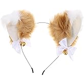 FRCOLOR Halloween Cat Ears Headband, Fox Cat Fur Ears with Bownot Golden Bells Headwear Animal Cosplay Costume for Women (Brown)