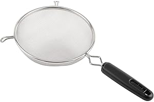GoodCook 6" Aluminum Mesh Strainer with Long Handle and 2 Front Notches, Lightweight Fine Mesh Wire Strainer, Silver/Black