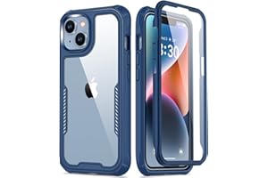 FUNMIKO for iPhone 14 Case with Screen Protector,Mili-Grade Heavy Duty Protection Pass 21ft. Drop Tested Durable Slim-fit Clear Plastic Cover Protective Phone Case for Apple iPhone 14 6.1" Blue