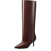 MIRAAZZURRA Knee High Boots Kitten Heel Tall Boots Low Heel Pointed Toe Pull on Slouchy Fashion Long Boots for Women