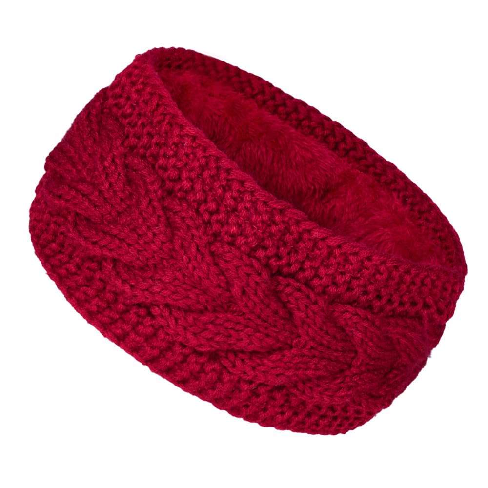 Fleece Lined Knitted Headband Ear Warmer Winter Warm Thick Hairband Thermal Headbands Elastic Hair Wrap for Women (Red, One Size)
