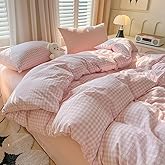 Nayoroom Gingham Duvet Cover Full Size Pink White Plaid Checkered Comforter Cover Grid Farmhouse Bedding Set 3 Pcs Soft Breathable Washed Microfiber Gifts for Women Men