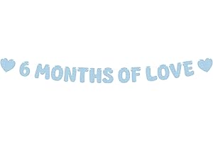 EONNCNT Pre-Strung 6 Months of Love Banner - Light Blue Glitter Happy 6 Months Birthday Decorations, Half Way to One Banner for Bor or Girl, Perfect for Gender Reveal Party/ Baby Half Birthday Party/ Baby Shower, Photo Booth Props