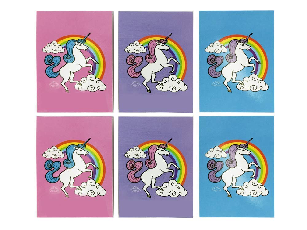 12 x Rainbow Unicorn Notepads/Memos - 6 Different Designs. Great End of Term Gifts, Class Prizes or Party Bag Fillers