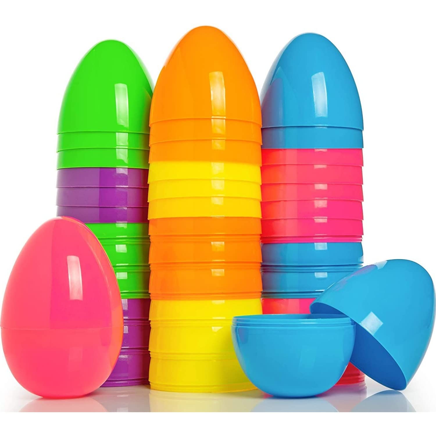 NGUP 48 PCS Fillable Easter Eggs, Colorful Easter Eggs Empty, Bulk 2.3" Plastic Bright Easter Egg for Easter Hunt Presents Easter Basket Stuffers for Kids Party Favor Classroom Prize Supplies