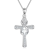 HKPATOP Cross Necklace 925 Sterling Silver Birthstone Infinity Cross Necklace Cross Jewelry Gifts for Women Wife Lover